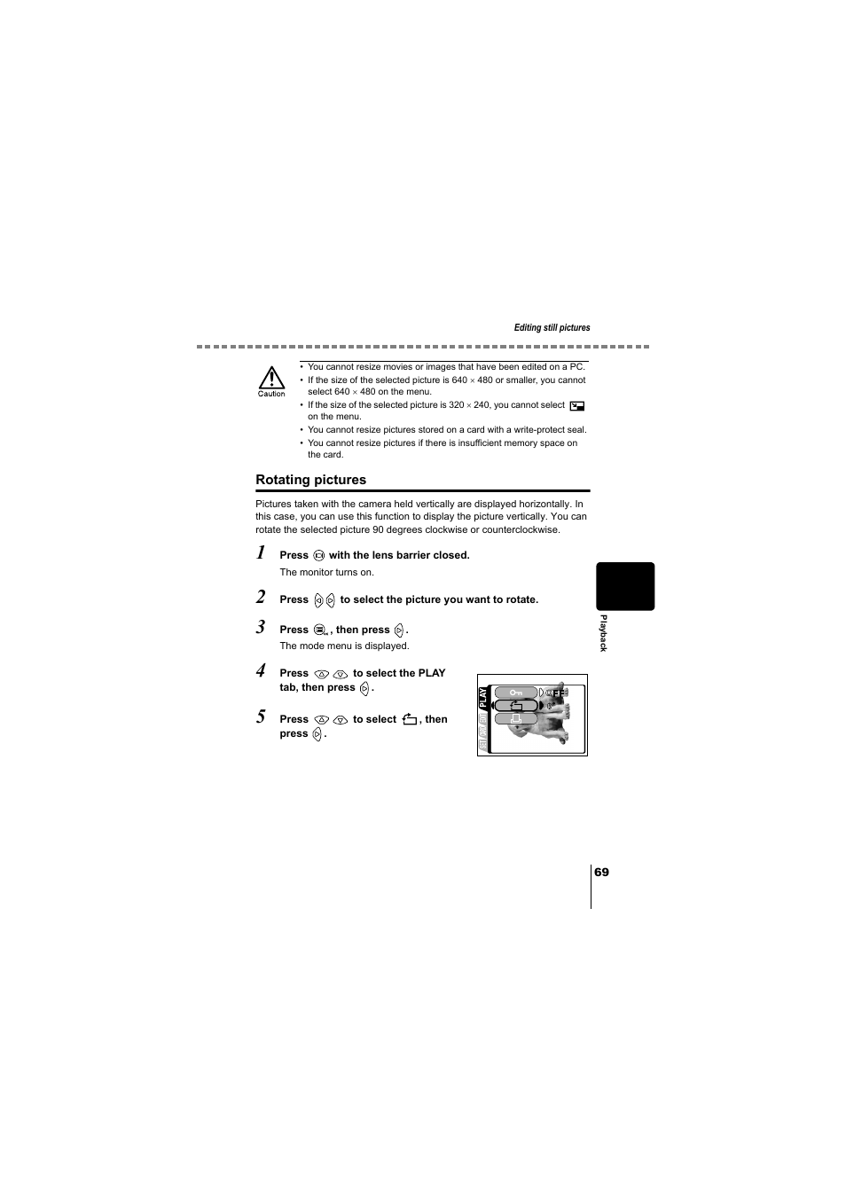 Rotating pictures, P.69 | Olympus D-380 User Manual | Page 70 / 133