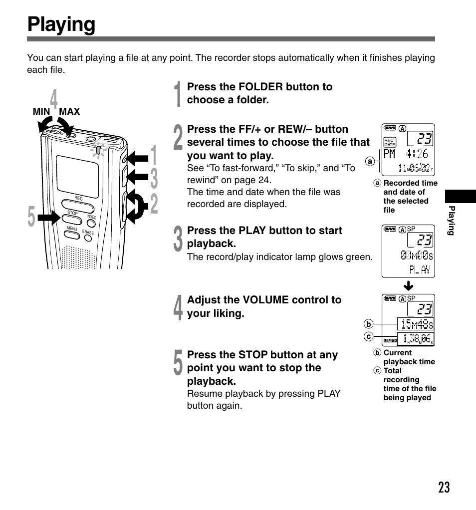 Playing | Olympus DS-2000 User Manual | Page 23 / 48