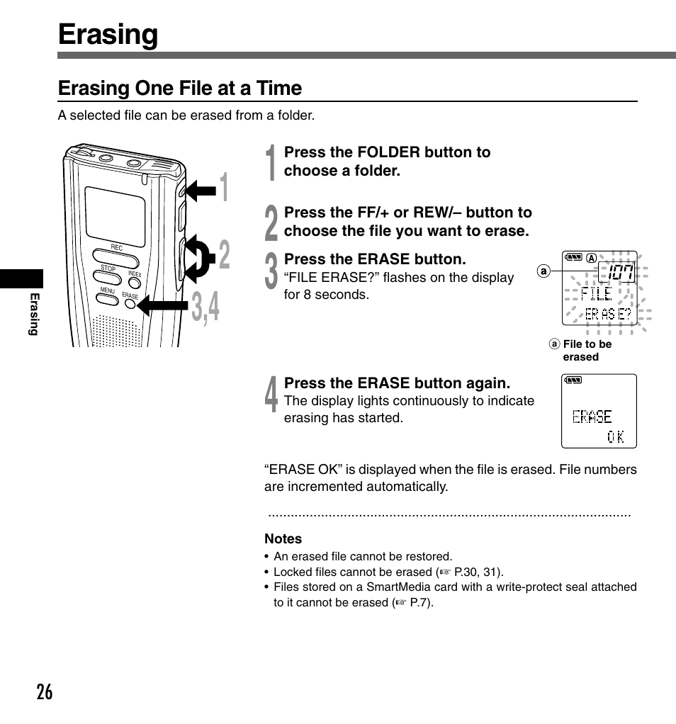 Erasing | Olympus DS-2000 User Manual | Page 26 / 48