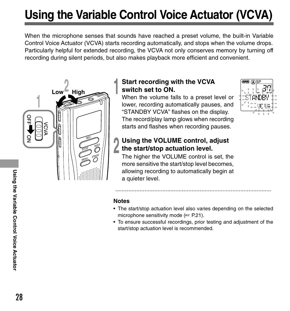 Using the variable control voice actuator (vcva) | Olympus DS-2000 User Manual | Page 28 / 48