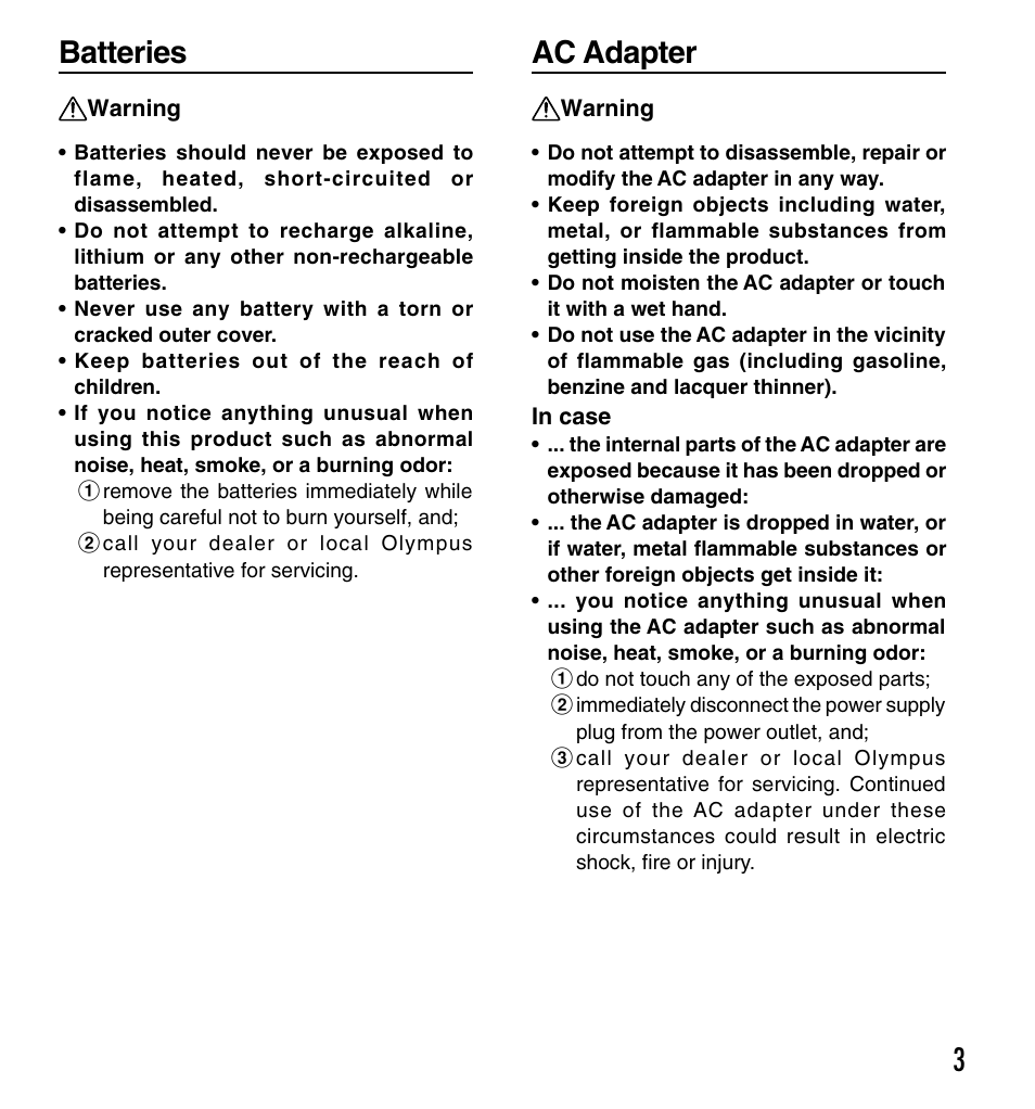 3batteries, Ac adapter | Olympus DS-2000 User Manual | Page 3 / 48