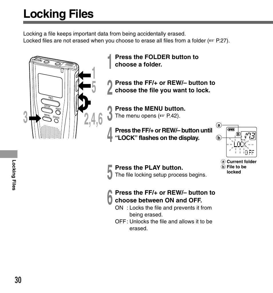 Locking files | Olympus DS-2000 User Manual | Page 30 / 48