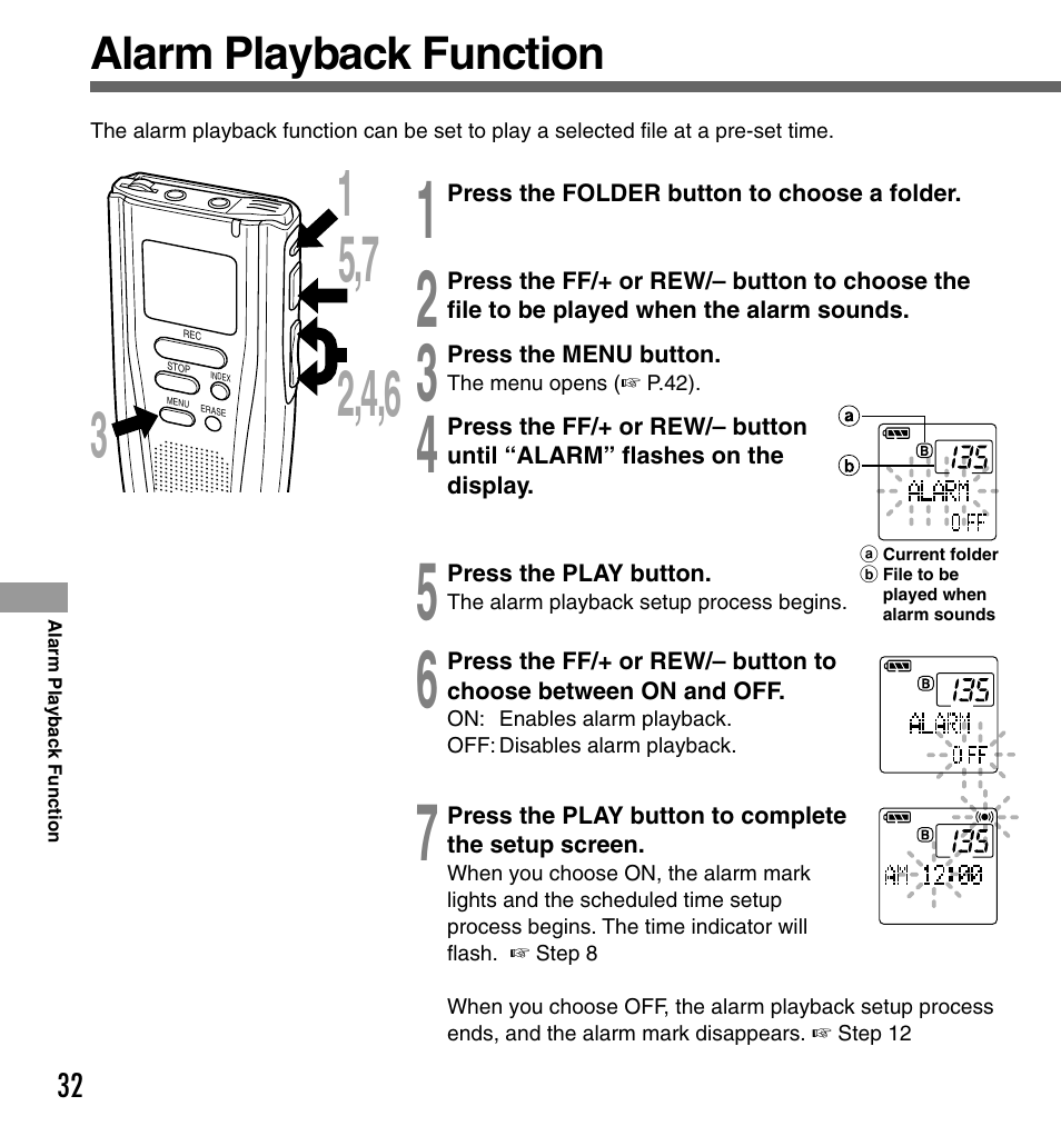 Alarm playback function | Olympus DS-2000 User Manual | Page 32 / 48