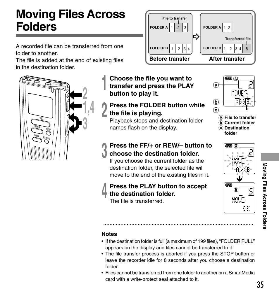 Moving files across folders | Olympus DS-2000 User Manual | Page 35 / 48