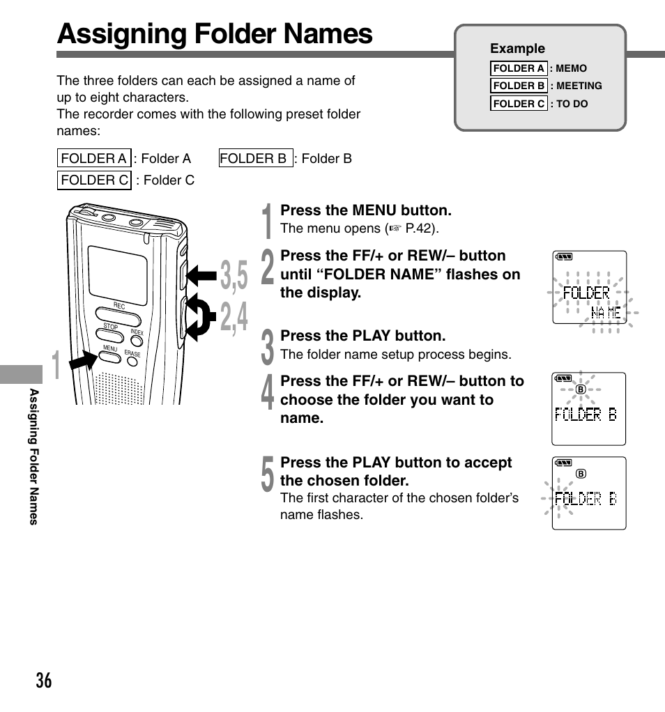 Assigning folder names | Olympus DS-2000 User Manual | Page 36 / 48