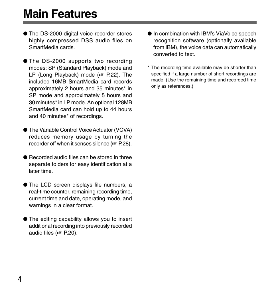 Main features | Olympus DS-2000 User Manual | Page 4 / 48
