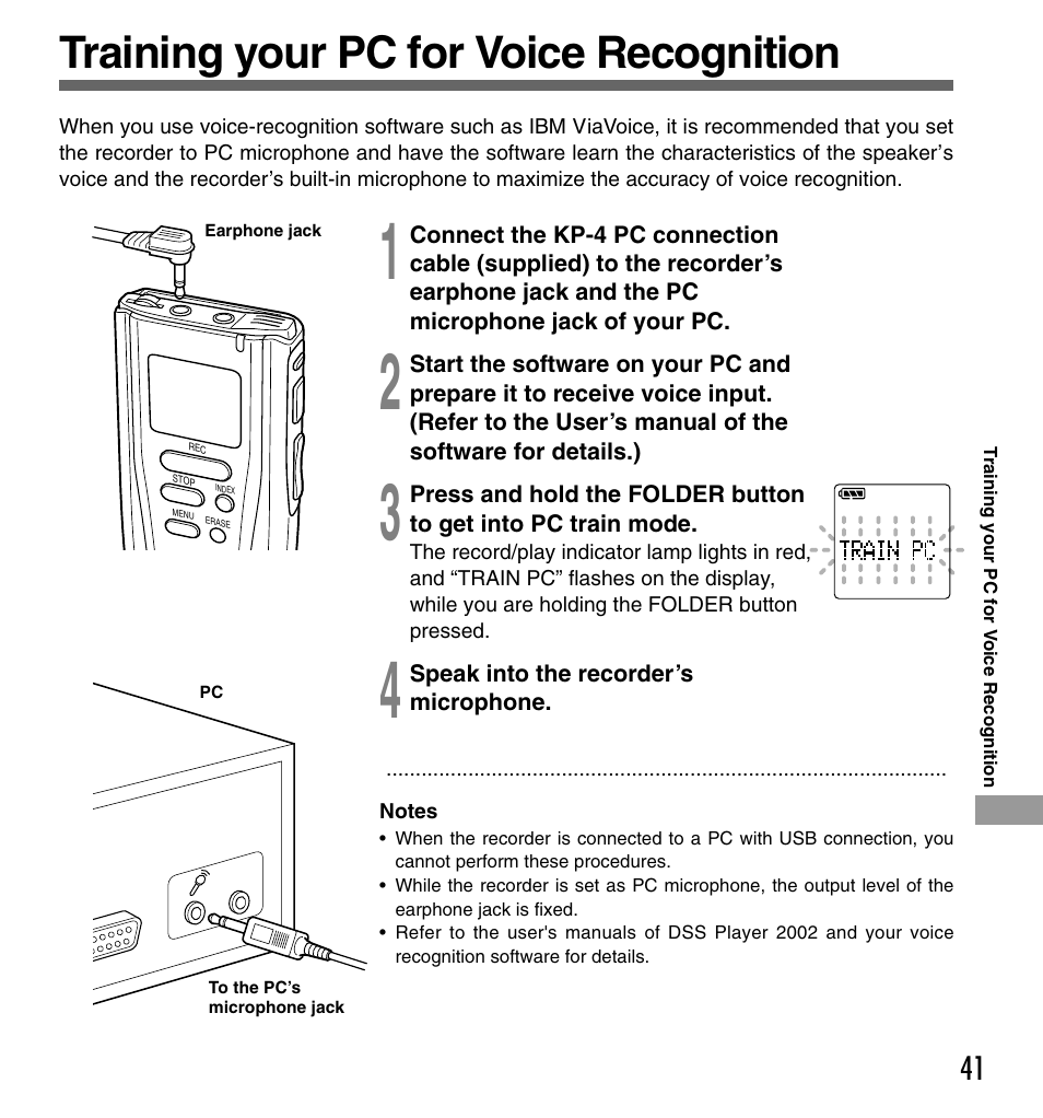 Training your pc for voice recognition | Olympus DS-2000 User Manual | Page 41 / 48