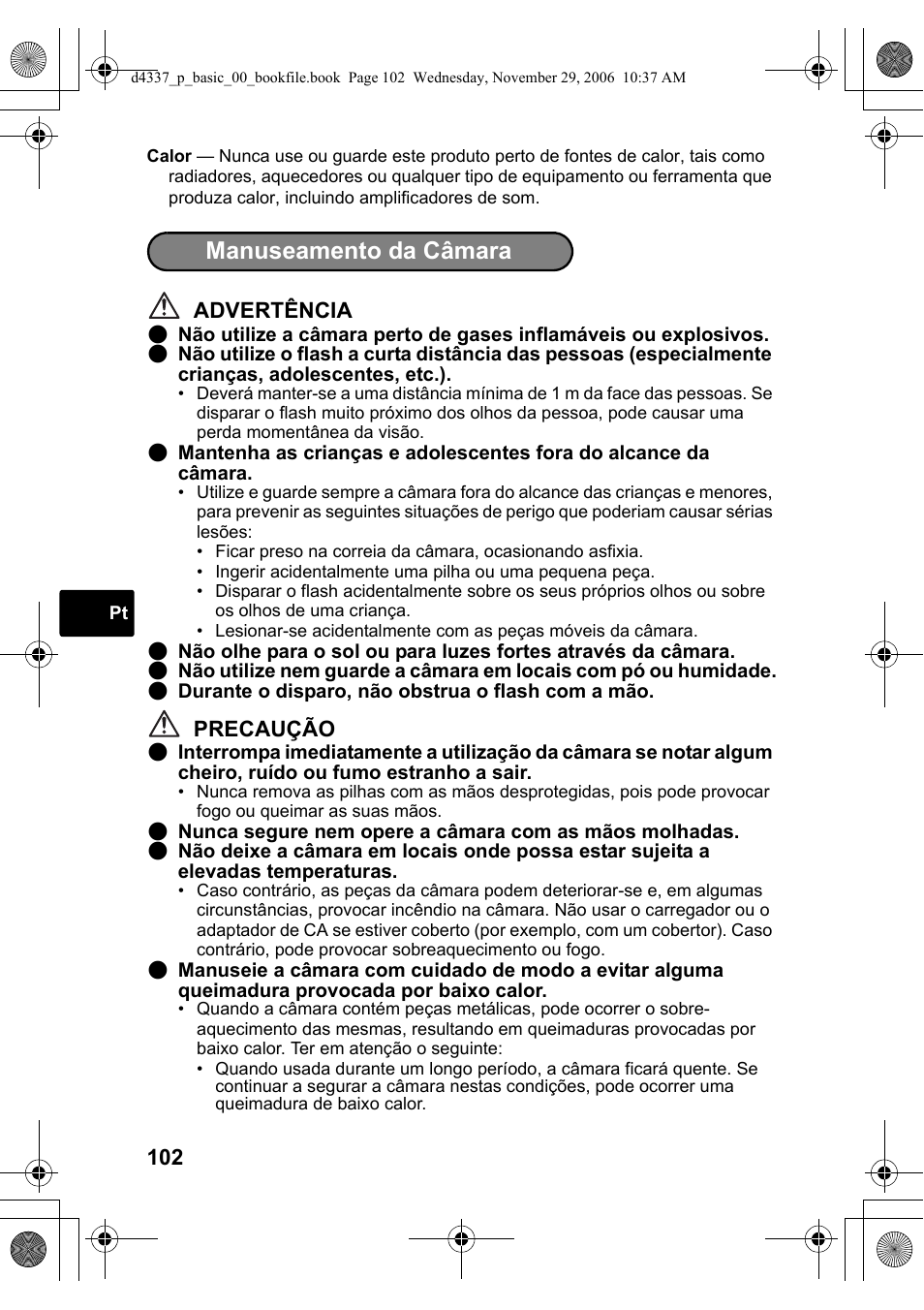 Manuseamento da câmara | Olympus FE-220 User Manual | Page 102 / 108