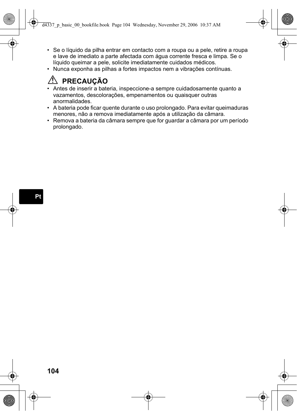 Precaução | Olympus FE-220 User Manual | Page 104 / 108
