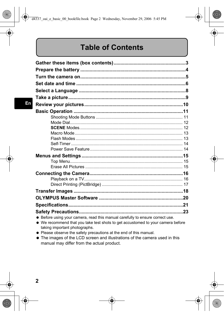 Olympus FE-220 User Manual | Page 2 / 108