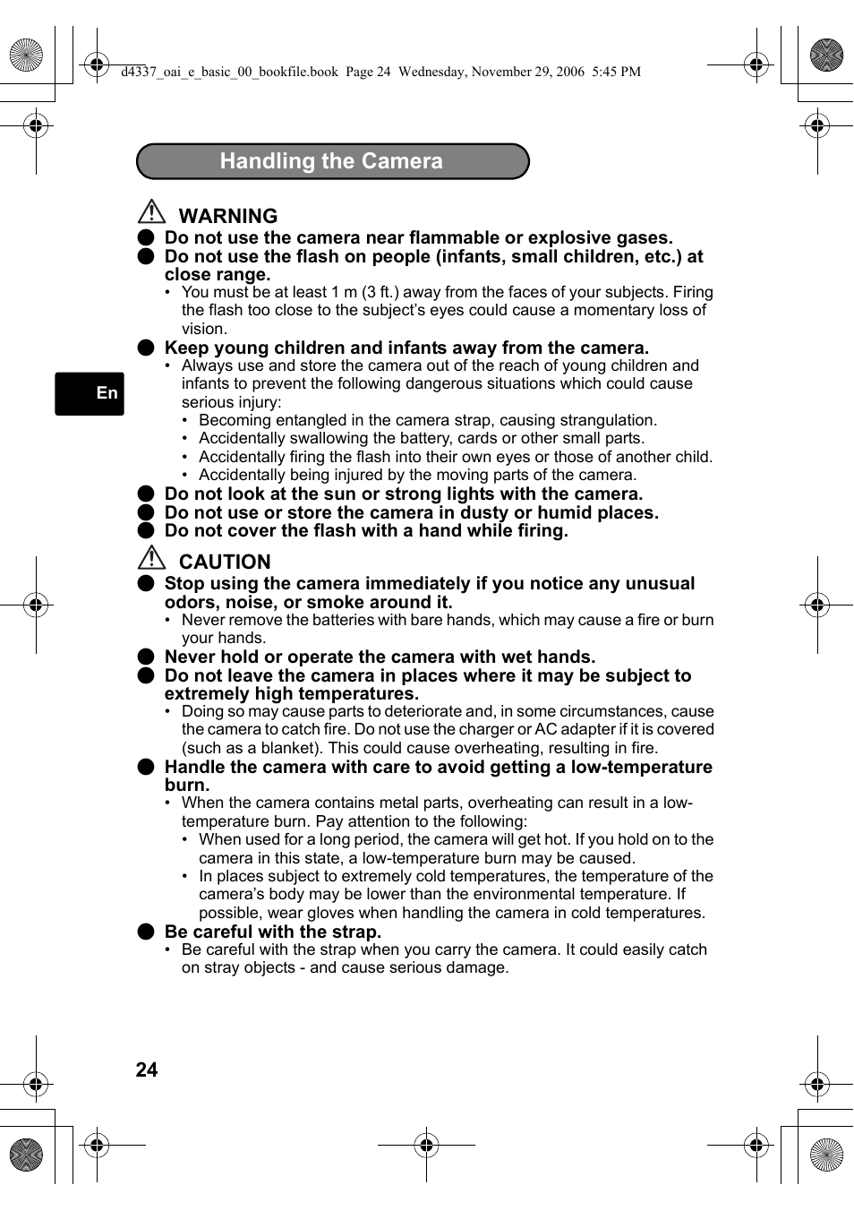 Handling the camera | Olympus FE-220 User Manual | Page 24 / 108