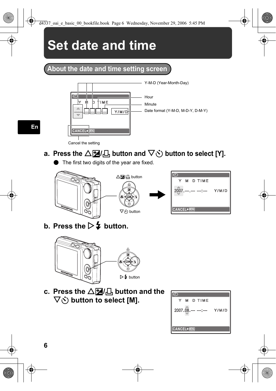 Set date and time | Olympus FE-220 User Manual | Page 6 / 108