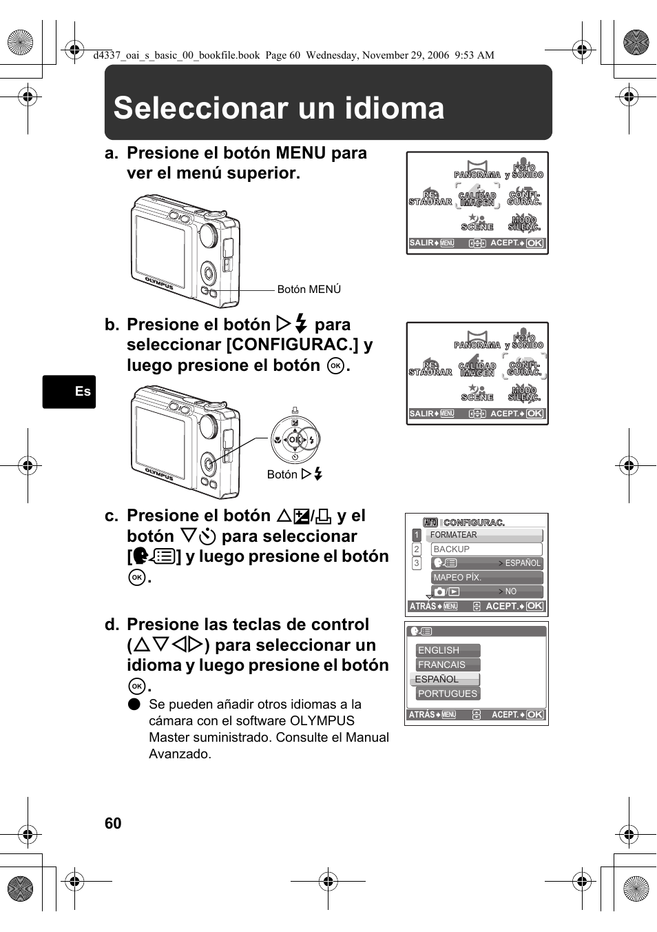 Seleccionar un idioma | Olympus FE-220 User Manual | Page 60 / 108
