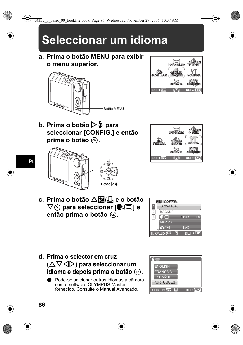 Seleccionar um idioma | Olympus FE-220 User Manual | Page 86 / 108