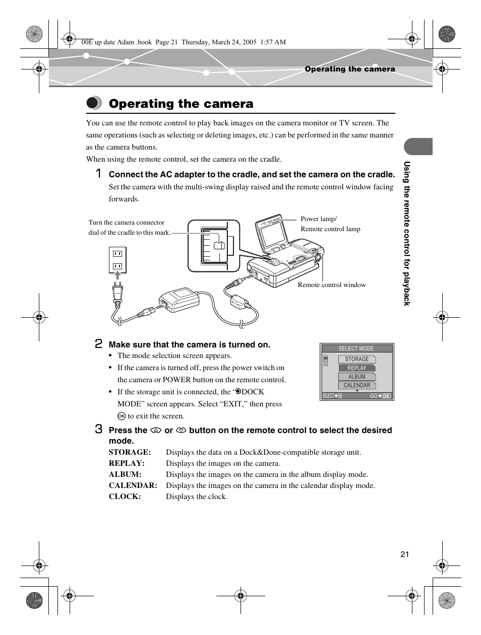 Operating the camera | Olympus IR-500 User Manual | Page 21 / 30