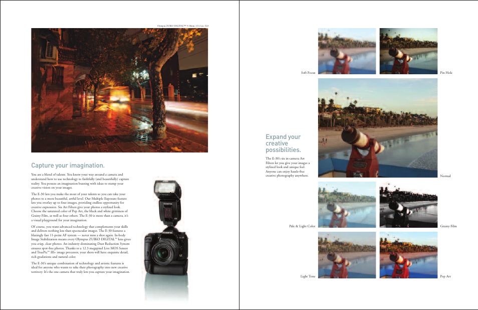 Capture your imagination, Expand your creative possibilities | Olympus E-30 User Manual | Page 2 / 9