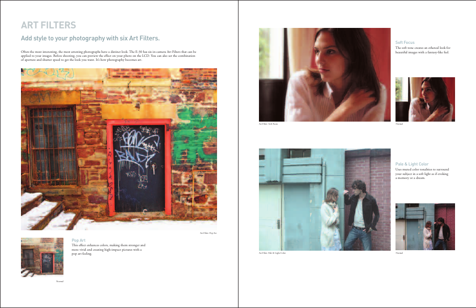 Art filters, Add style to your photography with six art filters | Olympus E-30 User Manual | Page 5 / 9
