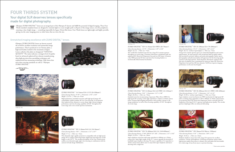 Four thirds system, Unmatched imaging excellence with zuiko digital, Lenses | Olympus E-30 User Manual | Page 7 / 9