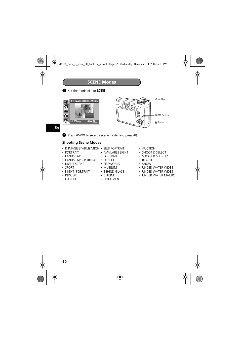 Scene modes | Olympus SP-320 User Manual | Page 12 / 84