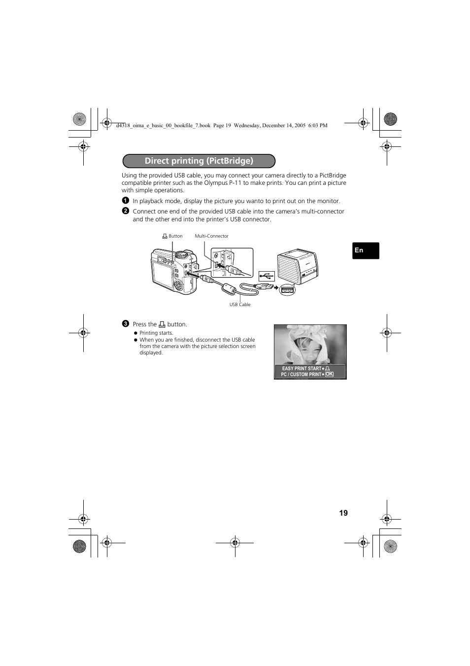 Direct printing (pictbridge) | Olympus SP-320 User Manual | Page 19 / 84