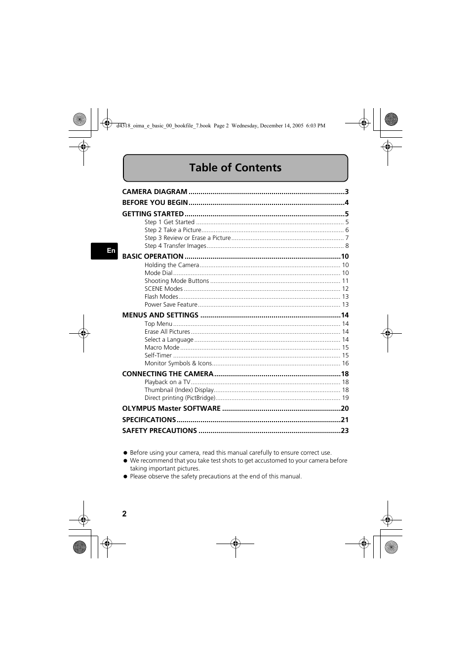 Olympus SP-320 User Manual | Page 2 / 84
