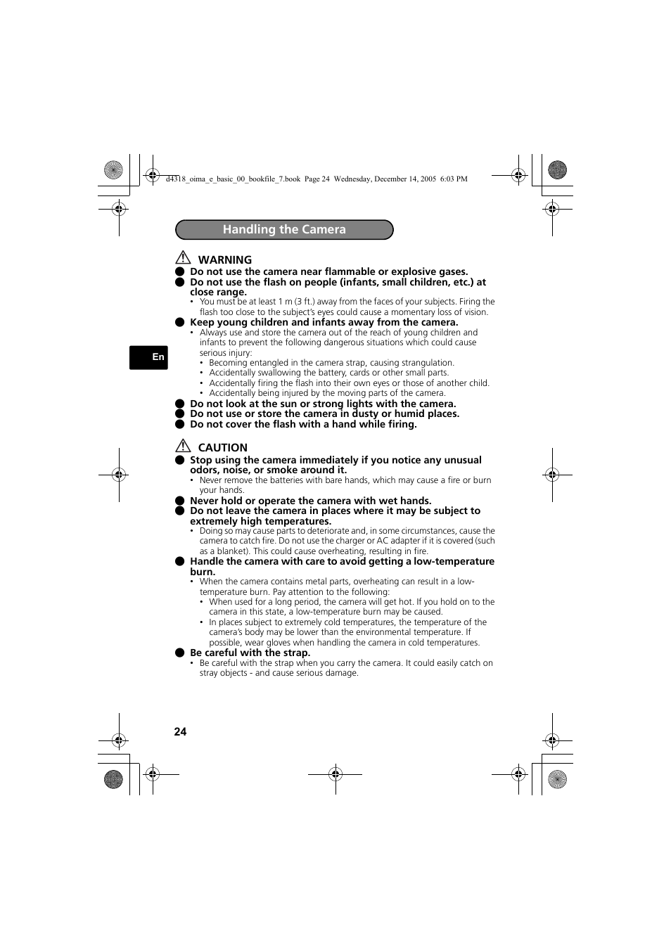 Handling the camera | Olympus SP-320 User Manual | Page 24 / 84