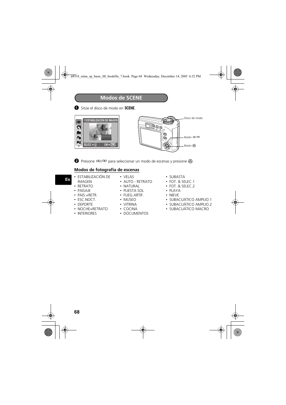 Modos de scene | Olympus SP-320 User Manual | Page 68 / 84