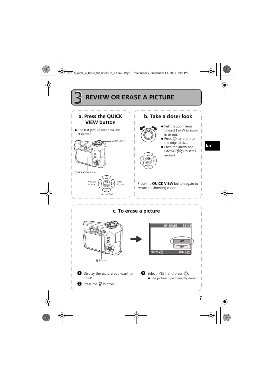 Review or erase a picture, C. to erase a picture | Olympus SP-320 User Manual | Page 7 / 84