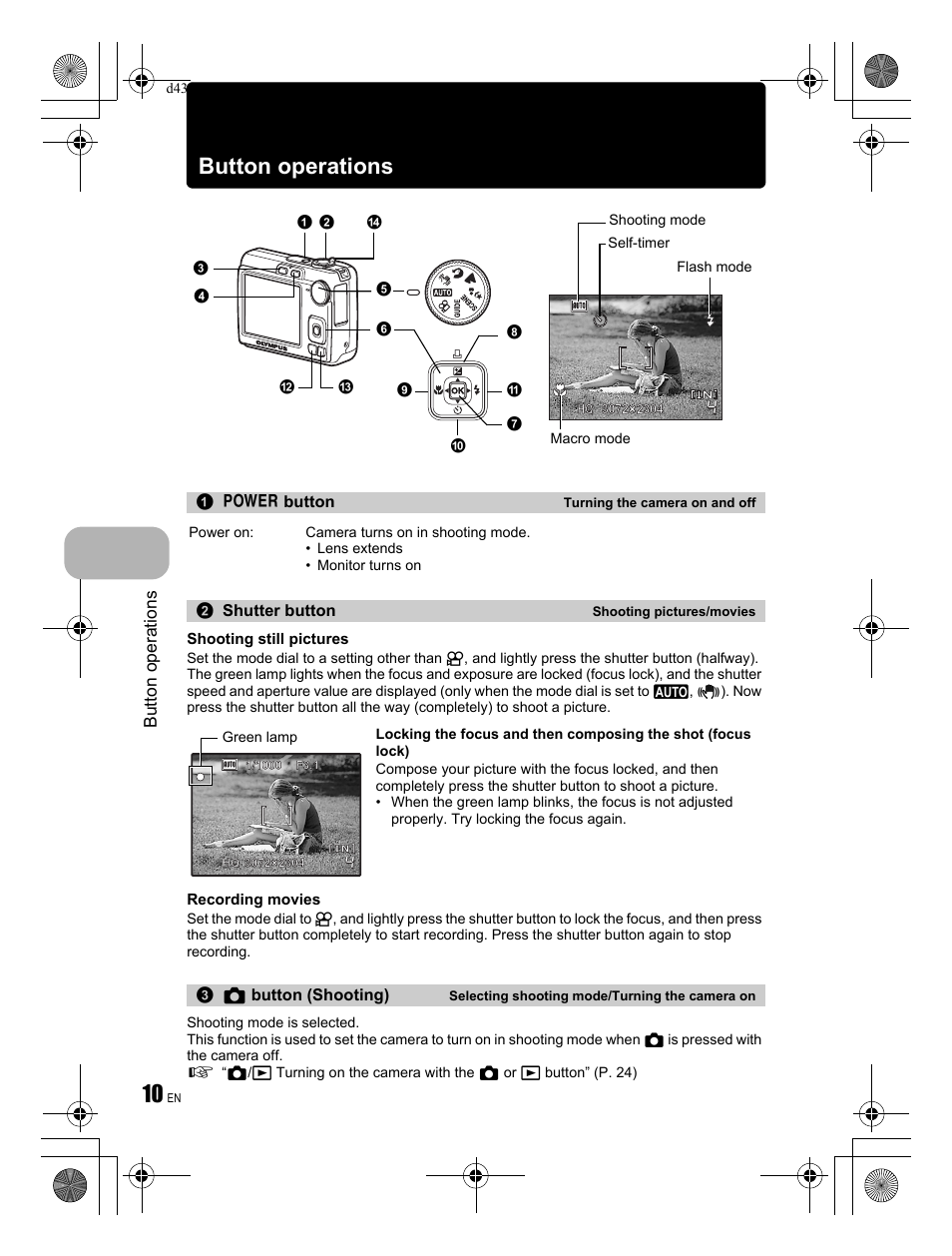 Button operations | Olympus FE-270 User Manual | Page 10 / 60