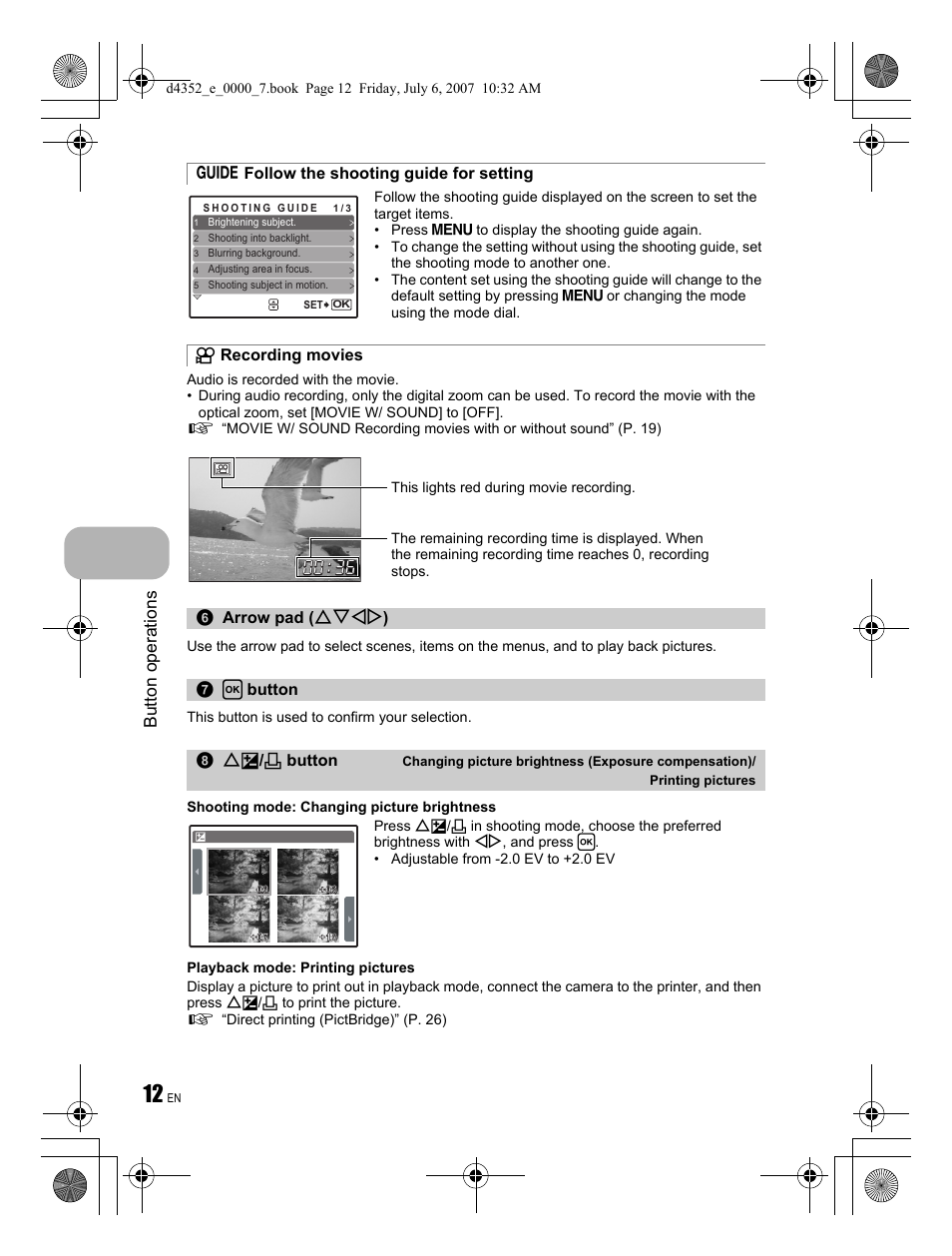 Button operations | Olympus FE-270 User Manual | Page 12 / 60