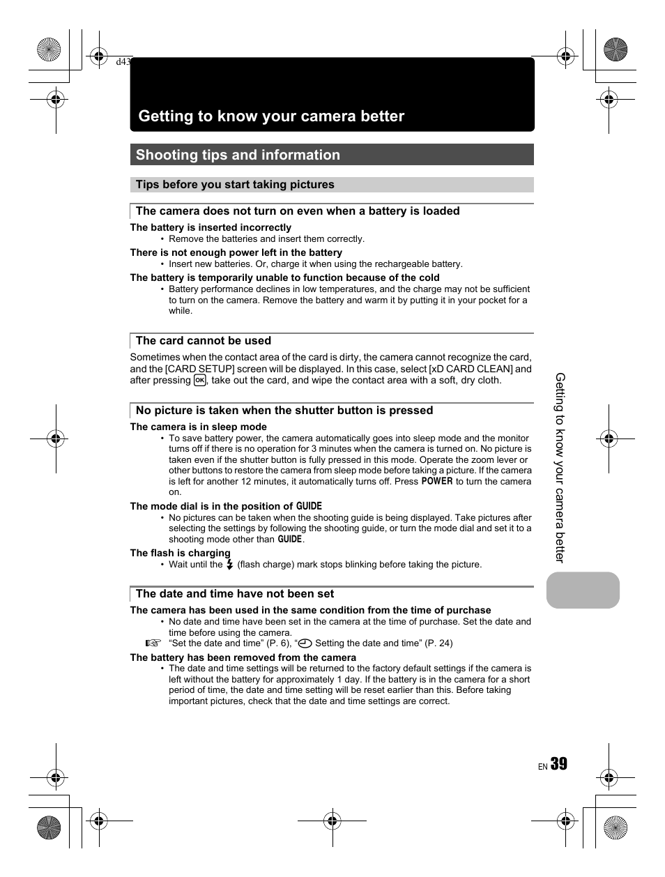 39 getting to know your camera better, Shooting tips and information | Olympus FE-270 User Manual | Page 39 / 60