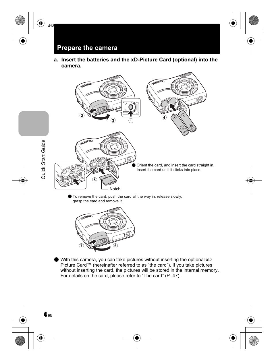 Prepare the camera | Olympus FE-270 User Manual | Page 4 / 60