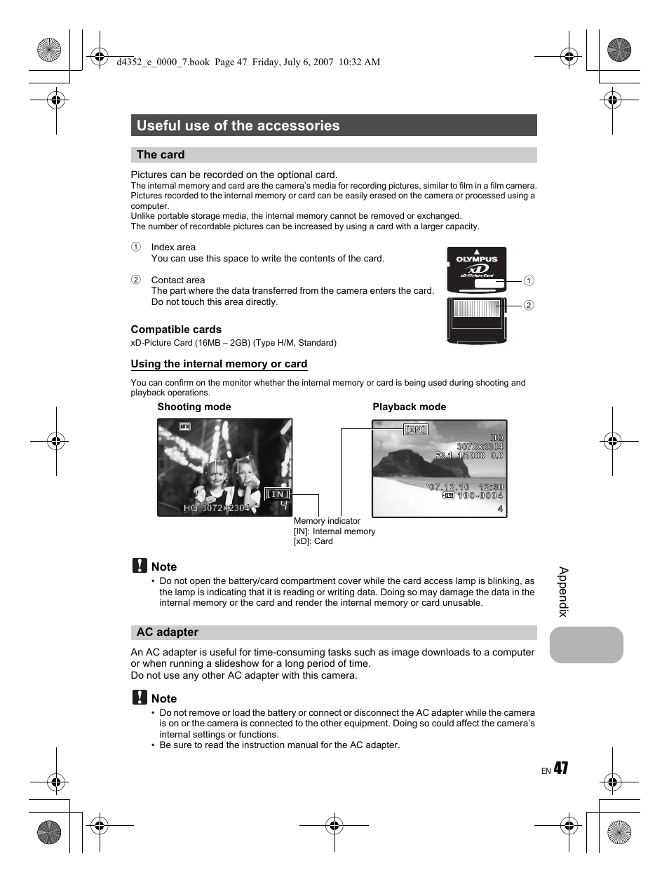 Useful use of the accessories | Olympus FE-270 User Manual | Page 47 / 60