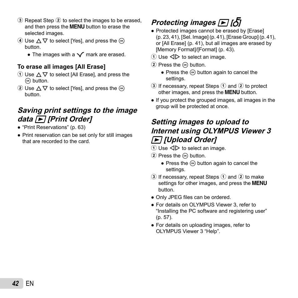 Protecting images, Protecting images q q [ [ r r, 42 en | Olympus TG-2 iHS User Manual | Page 42 / 107