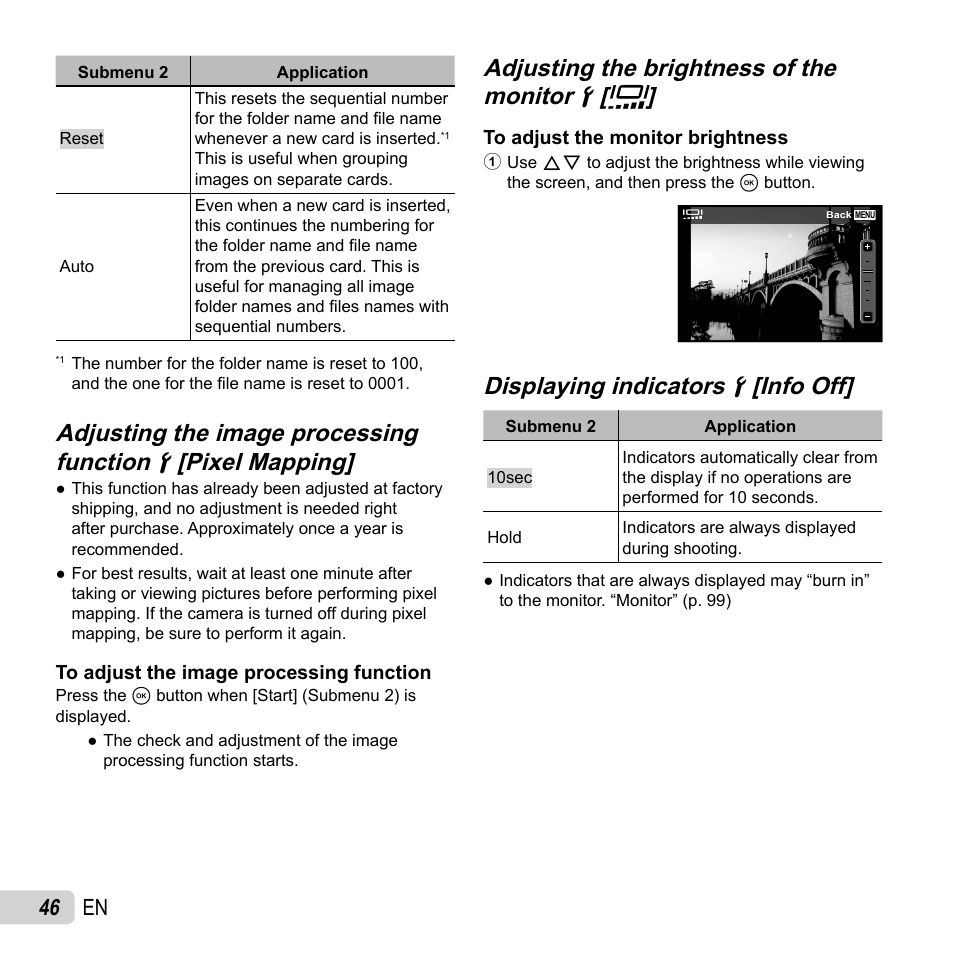 Displaying indicators, Displaying indicators dd [info off] [info off, 46 en | Olympus TG-2 iHS User Manual | Page 46 / 107