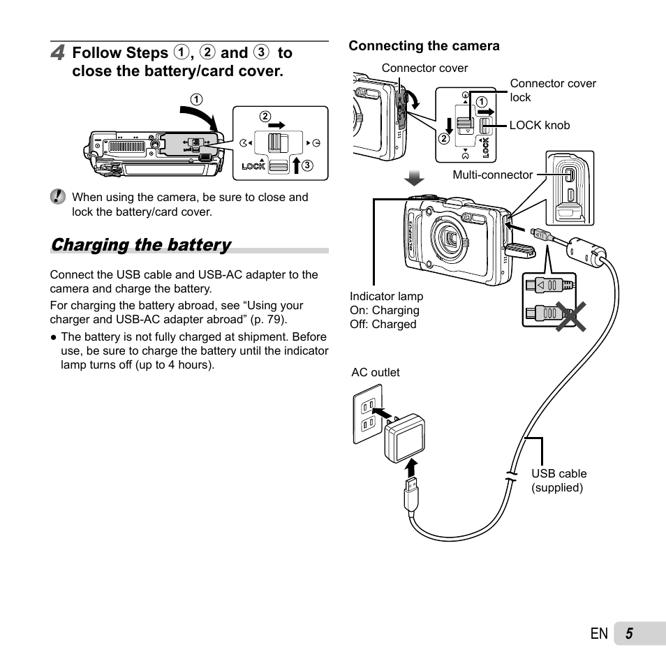 Charging the battery | Olympus TG-2 iHS User Manual | Page 5 / 107