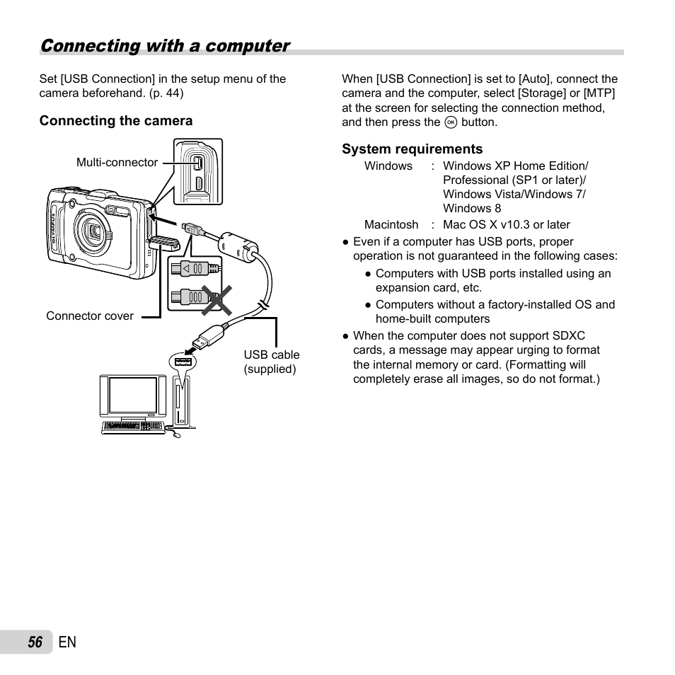 Connecting with a computer, 56 en | Olympus TG-2 iHS User Manual | Page 56 / 107