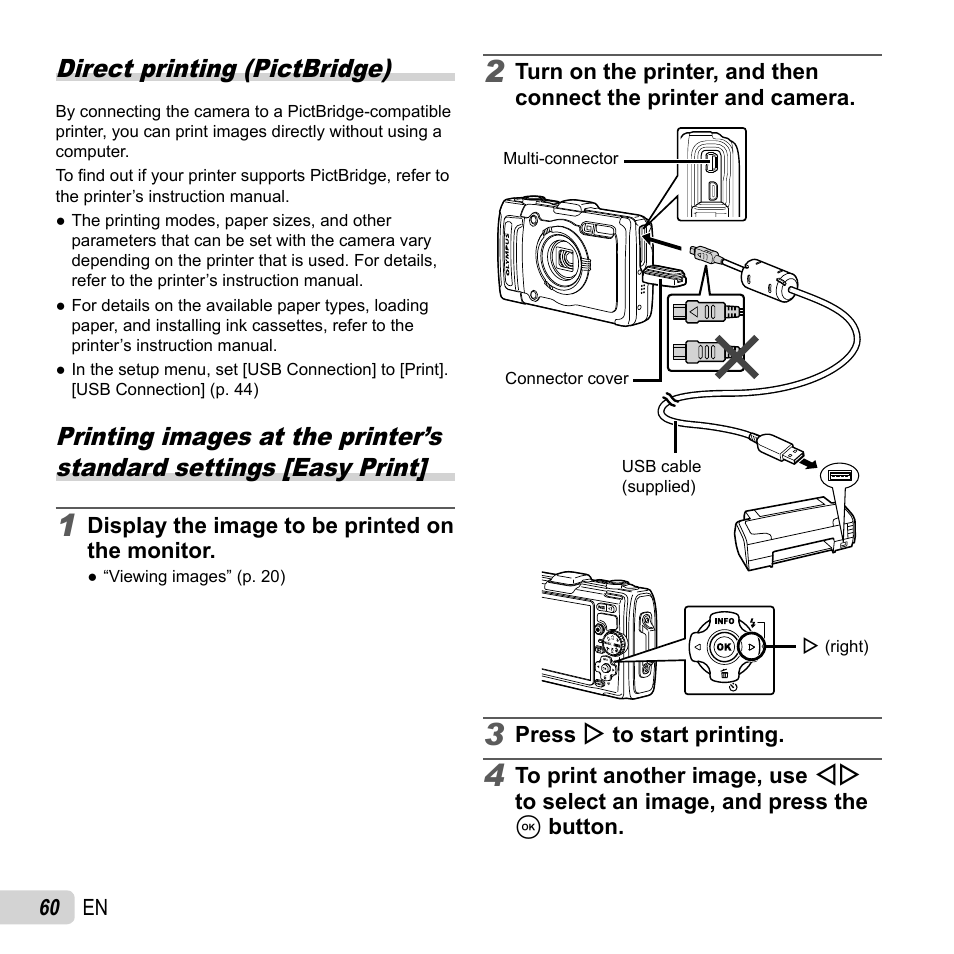 Printing, Direct printing (pictbridge) | Olympus TG-2 iHS User Manual | Page 60 / 107