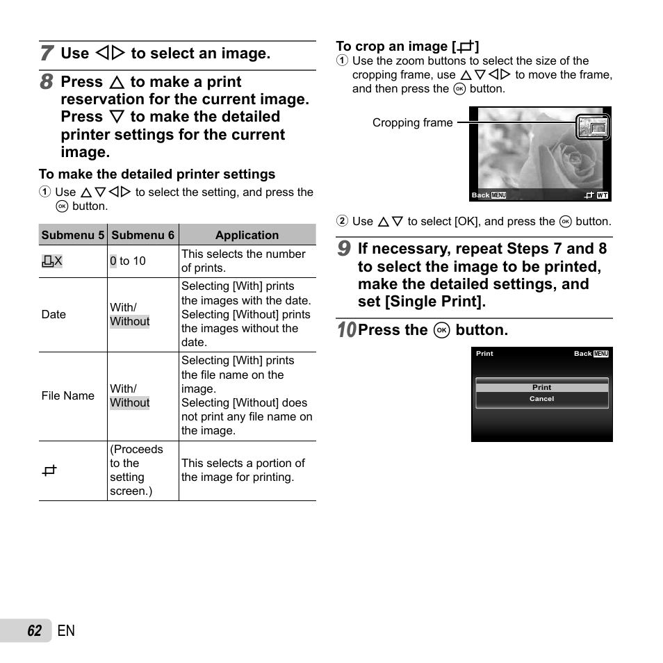 62 en, Use hi to select an image, Press the a button | Olympus TG-2 iHS User Manual | Page 62 / 107