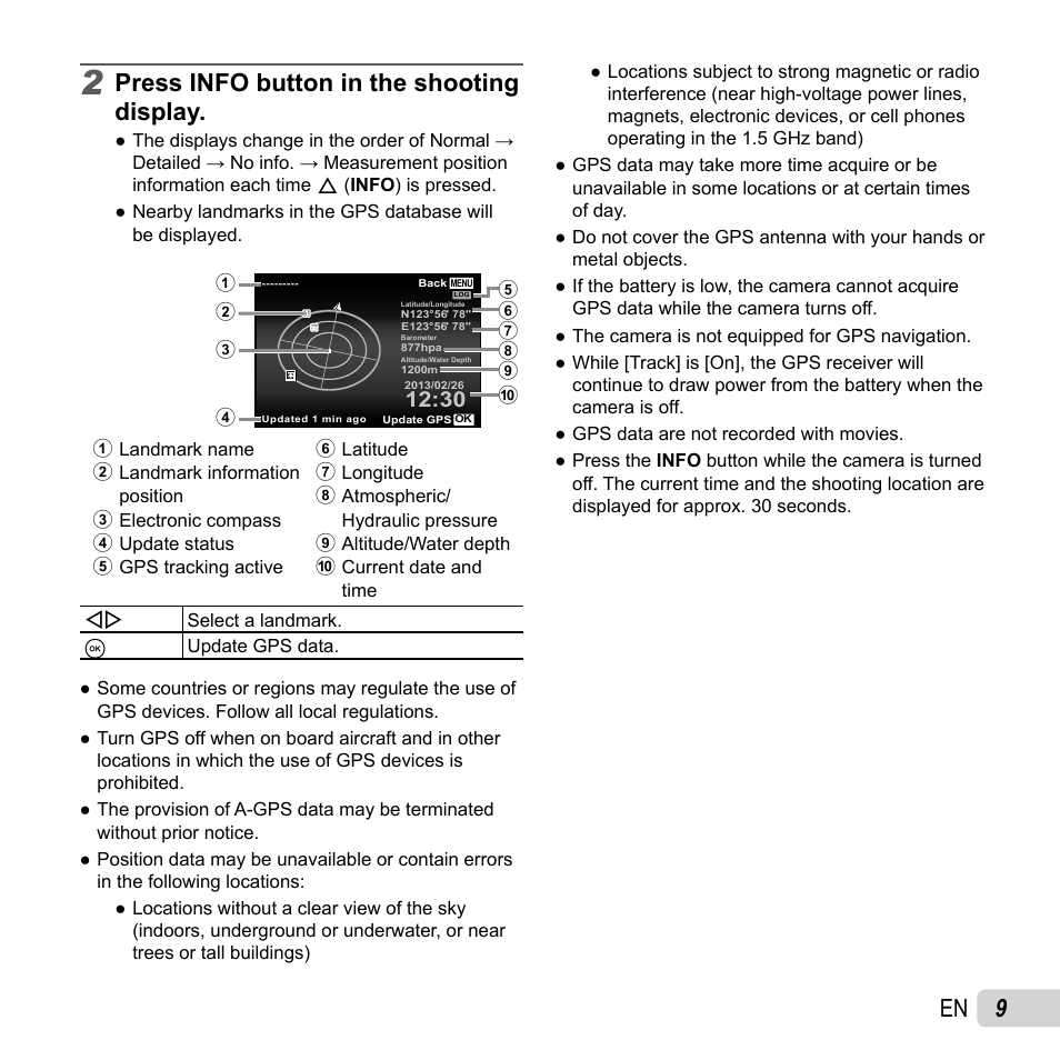 Press info button in the shooting display | Olympus TG-2 iHS User Manual | Page 9 / 107