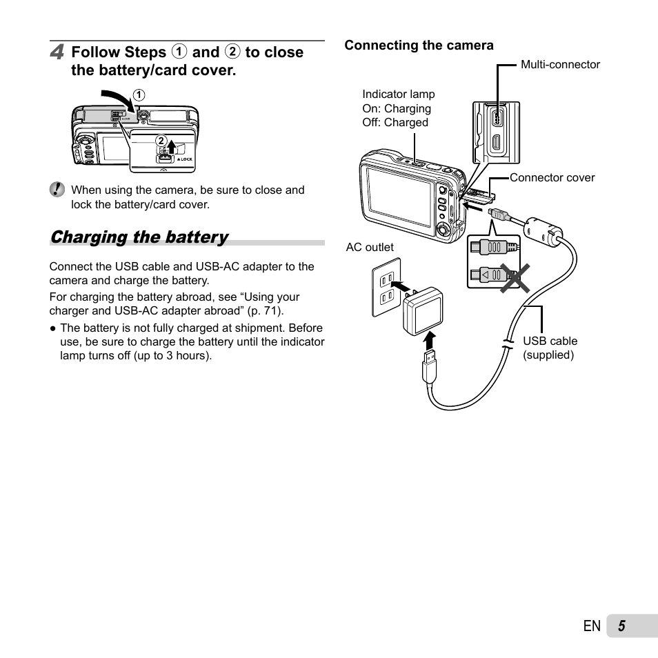 Charging the battery | Olympus TG-630 iHS User Manual | Page 5 / 89