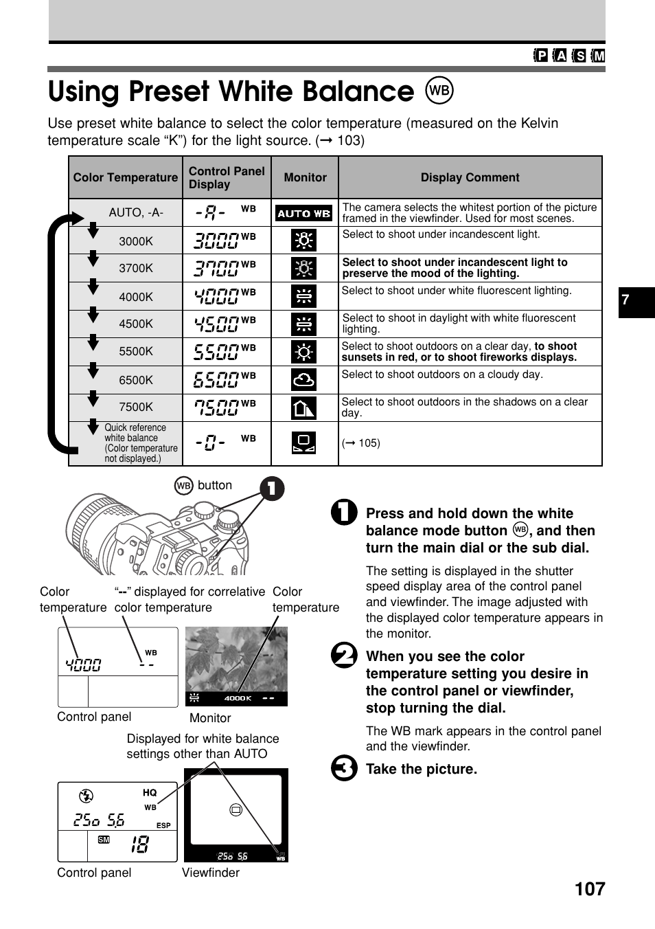 Using preset white balance | Olympus E-20N User Manual | Page 109 / 216