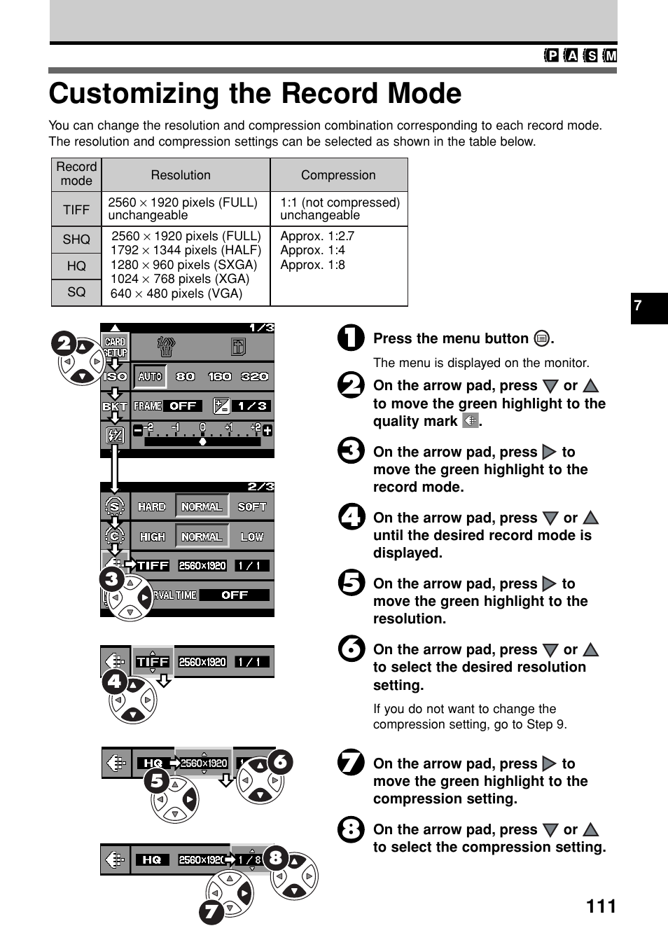 Customizing the record mode | Olympus E-20N User Manual | Page 113 / 216