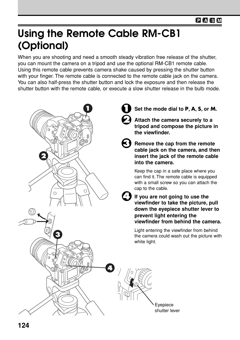 Using the remote cable rm-cb1 (optional) | Olympus E-20N User Manual | Page 126 / 216
