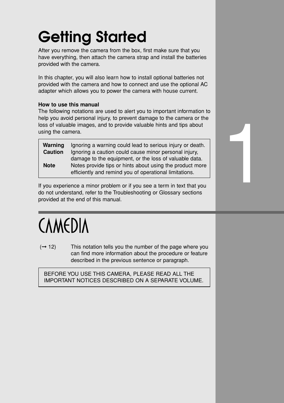 Getting started | Olympus E-20N User Manual | Page 15 / 216