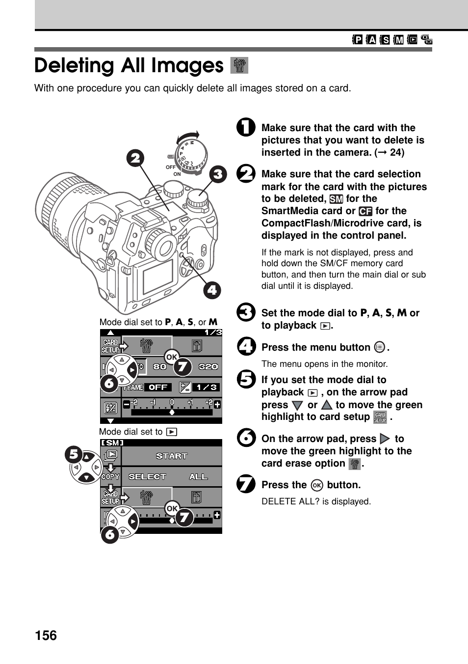 Deleting all images | Olympus E-20N User Manual | Page 158 / 216