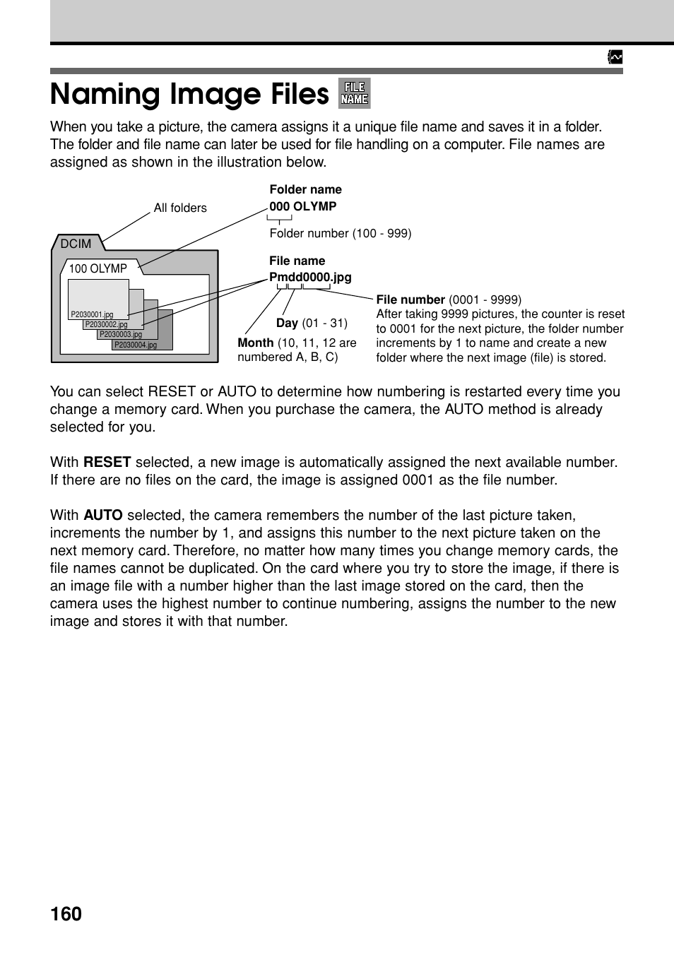 Naming image files | Olympus E-20N User Manual | Page 162 / 216