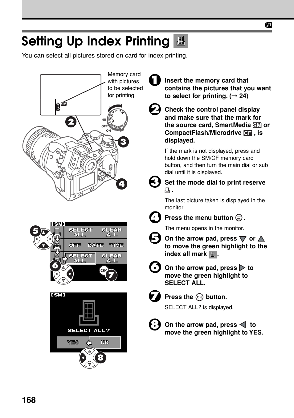Setting up index printing | Olympus E-20N User Manual | Page 170 / 216