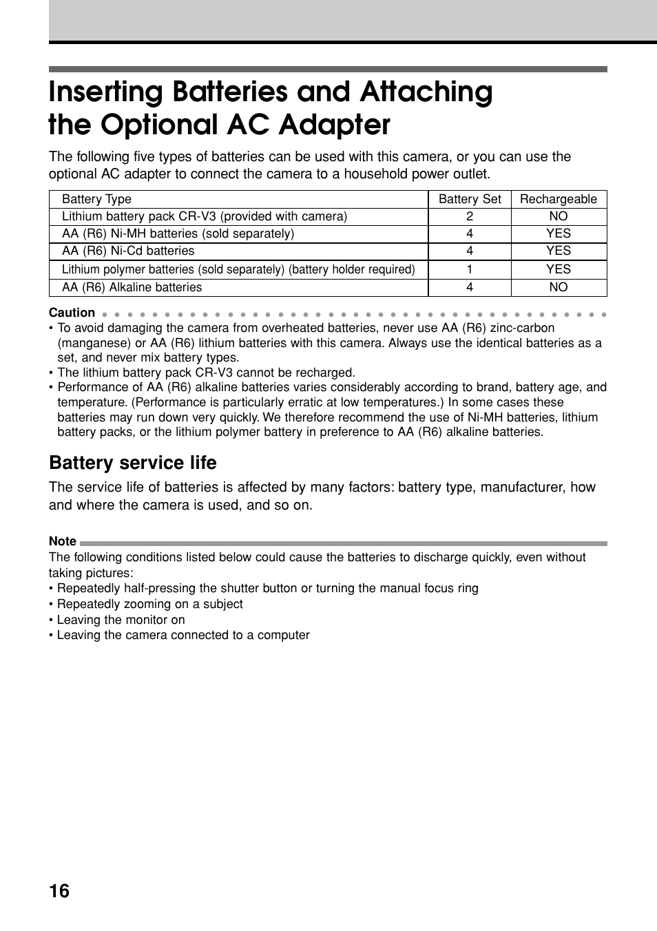 Battery service life | Olympus E-20N User Manual | Page 18 / 216