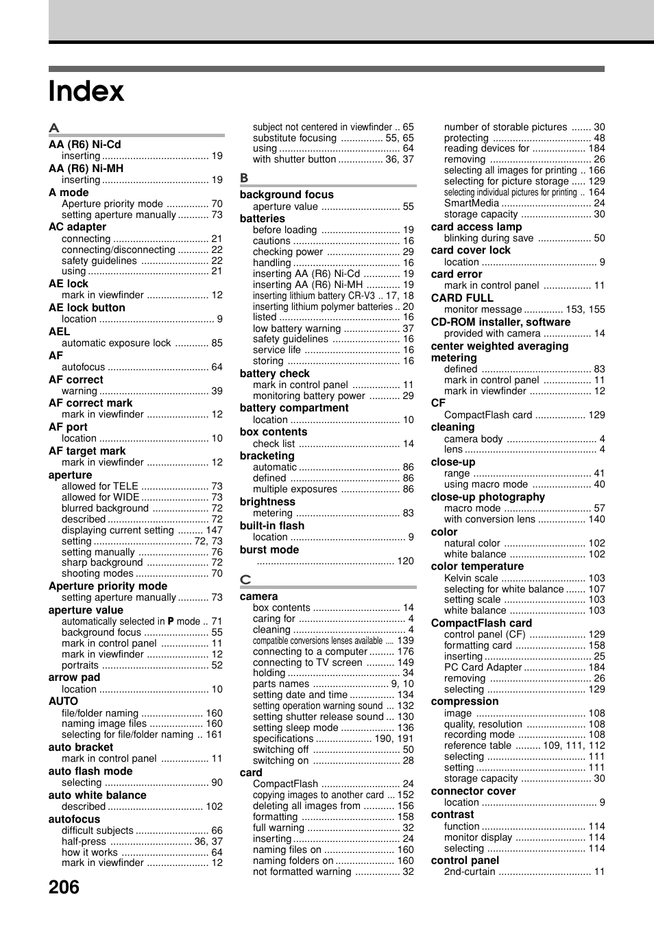 Index | Olympus E-20N User Manual | Page 208 / 216